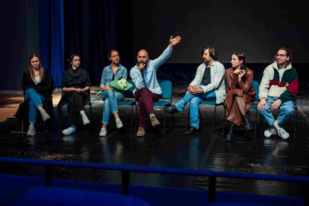 Creative team of Let the Body Speak project: Kateryna Pogorielova, Tetiana Znamerovska,
Varvara Turta, Oleksandr Manshylin, Bohdan Polishchuk, Oleksandra Mahera, Ivan
Harkusha (John Hope). Photo: Valeria Landar